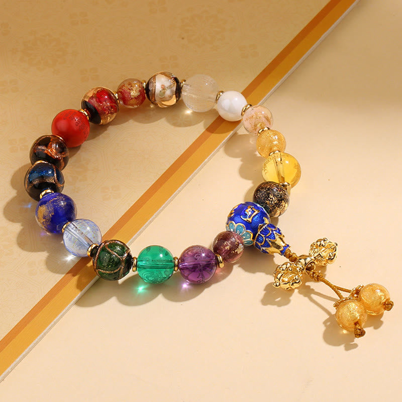 Wear FengShui Tibetan Colorful Incense Ash Liuli Glass Bead Om Mani Padme Hum Dorje Vajra 18 Beads Wrist Mala