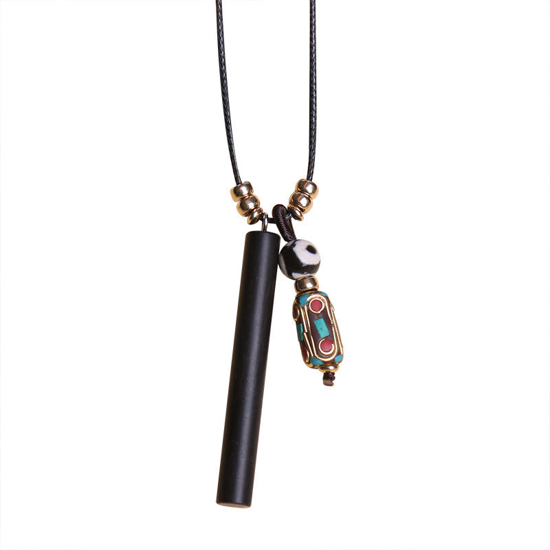Wear FengShui Tibetan Ebony Wood Dzi Bead Peace Calm Necklace Pendant