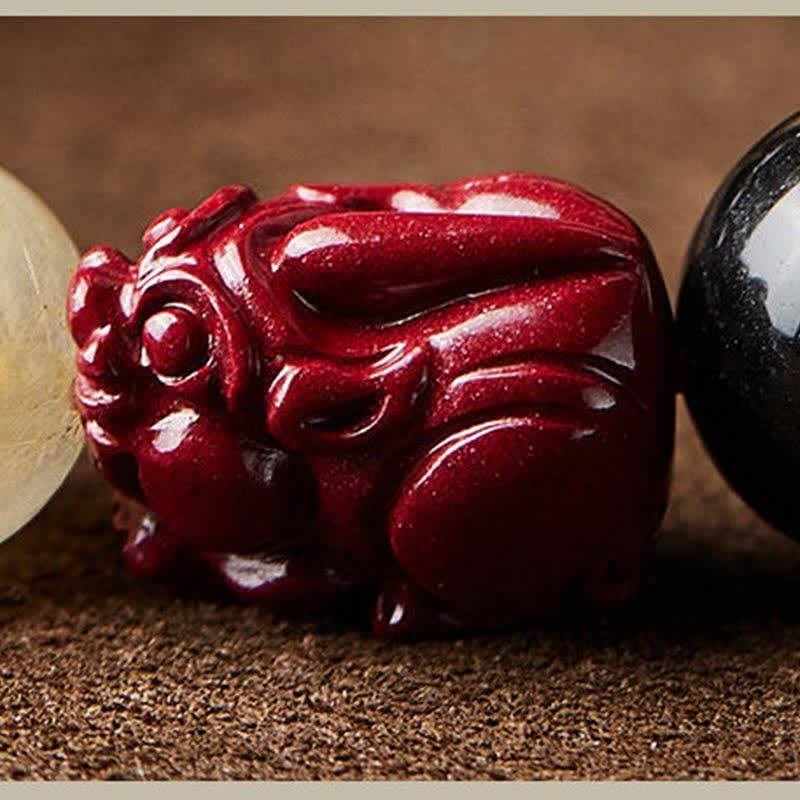 Wear FengShui Gold Sheen Obsidian PiXiu Cinnabar Om Mani Padme Hum Protection Bracelet