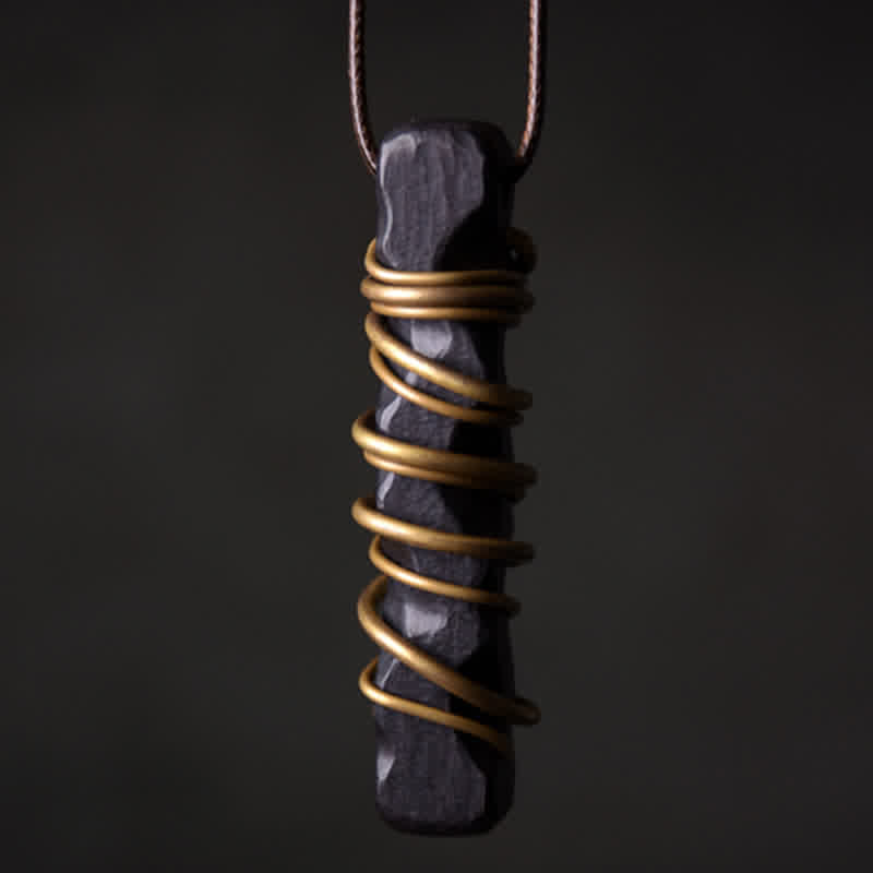 Wear FengShui Tibet Ebony Wood Copper Balance Peace Necklace Pendant
