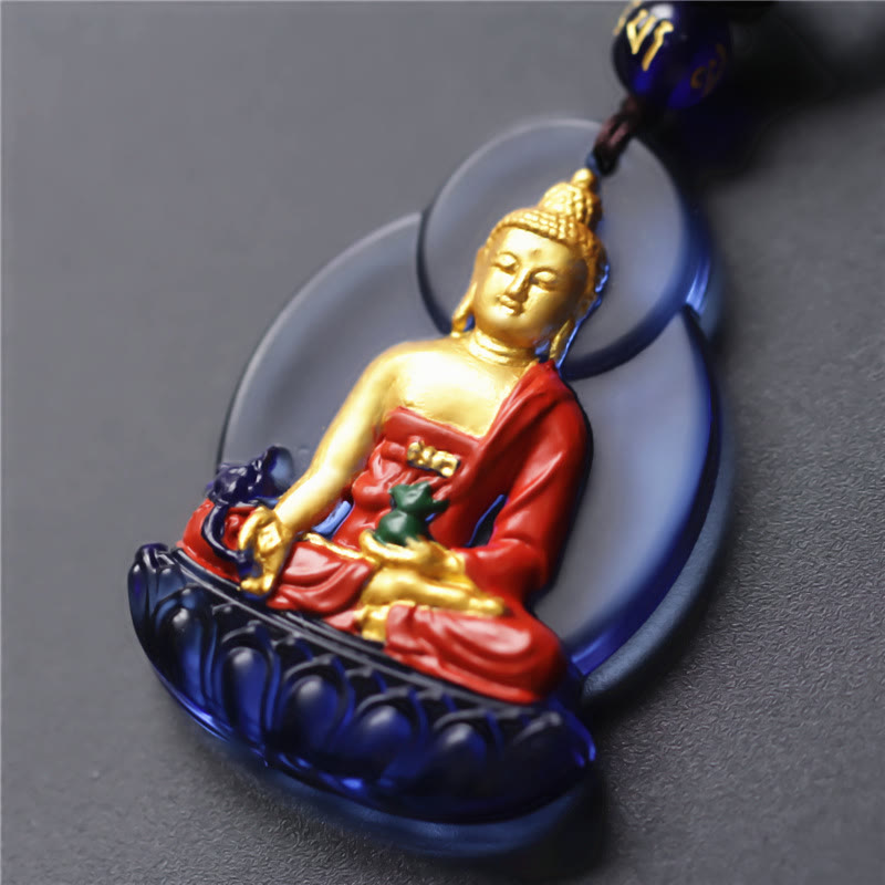 Wear FengShui Tibet Medicine Buddha Liuli Crystal Compassion Necklace Pendant