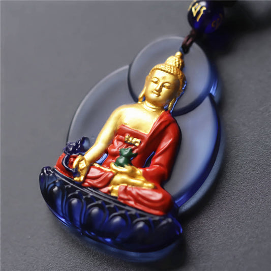 Wear FengShui Tibet Medicine Buddha Liuli Crystal Compassion Necklace Pendant