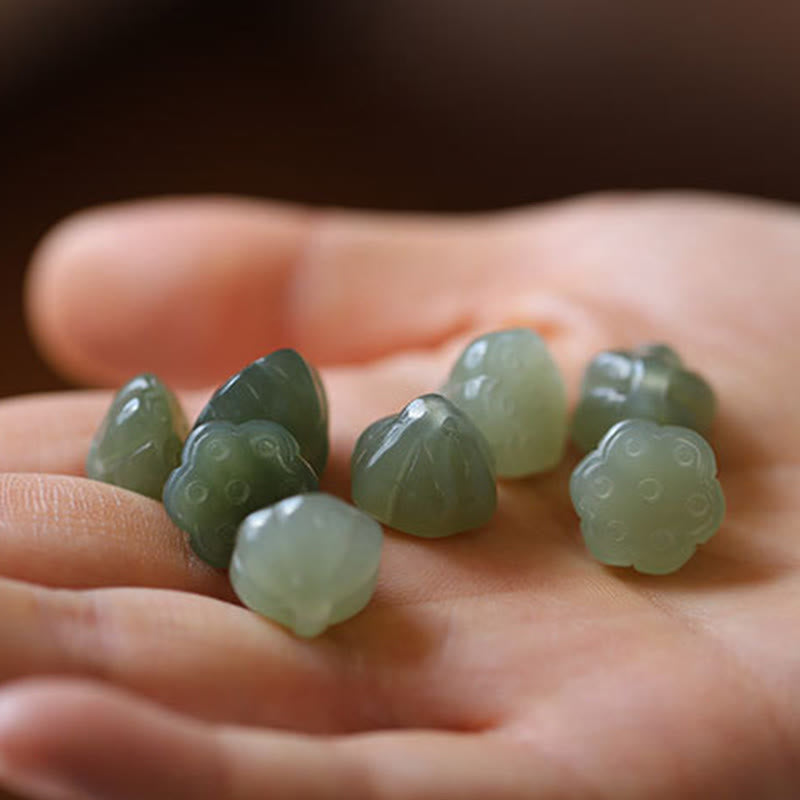 Wear FengShui Natural Round Jade Peace Buckle Lotus Abundance String Necklace Pendant