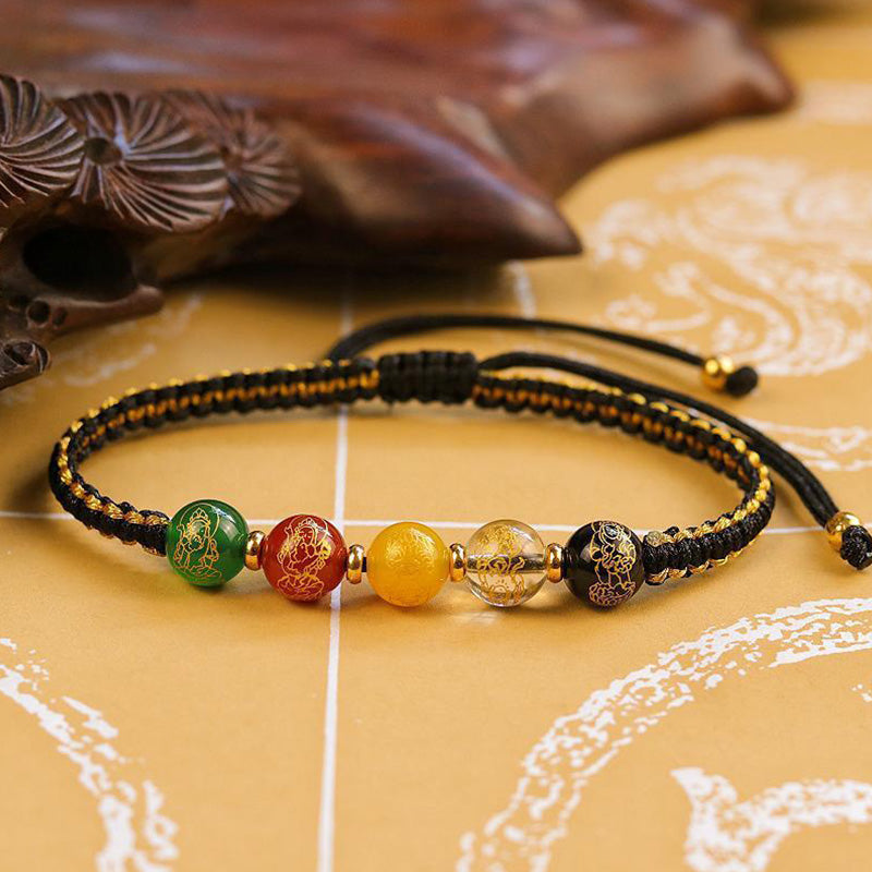 Wear FengShui Five Directions Gods of Wealth Agate Handmade Protection String Braid Bracelet