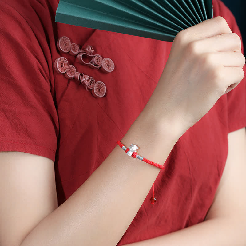 Wear FengShui 999 Sterling Silver Chinese Zodiac Luck Strength Red String Bracelet