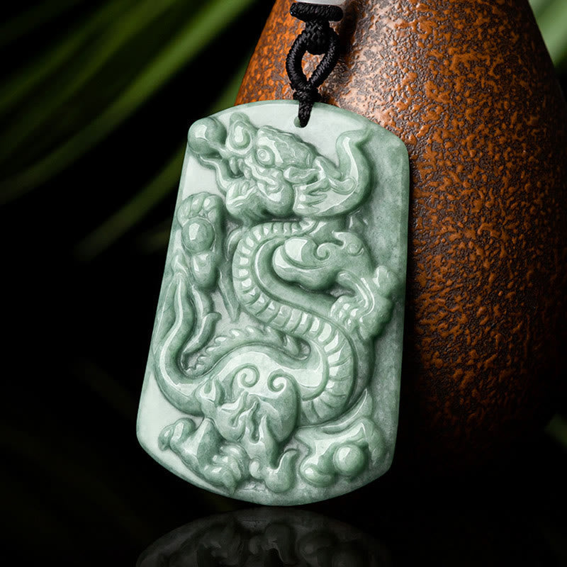 Wear FengShui Year of the Dragon Chinese Zodiac Dragon Jade Success Amulet Necklace Pendant