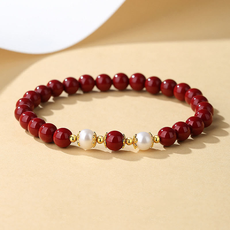 Wear FengShui 925 Sterling Silver Natural Cinnabar Pearl Blessing Necklace Pendant Bracelet Earrings Jewelry Set