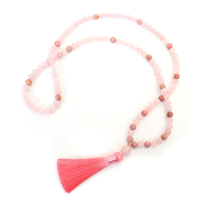 Wear FengShui 108 Mala Beads Pink Crystal Love Tassel Bracelet