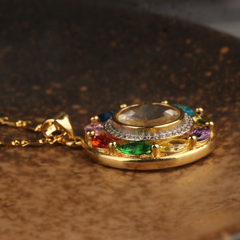 Wear FengShui Colorful Zircon Copper Wealth Luck Rotation Bracelet Necklace Pendant