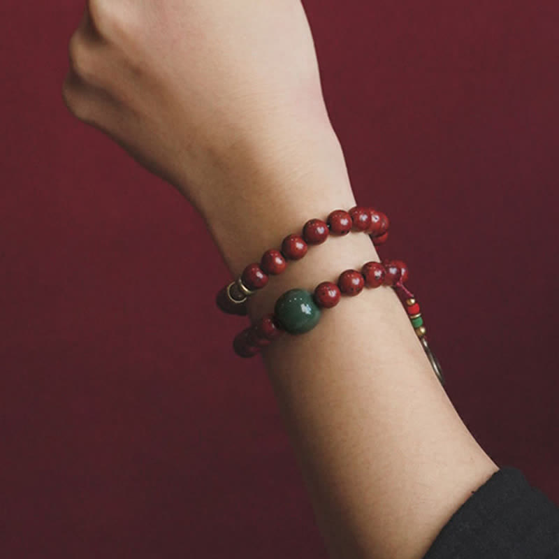 Wear FengShui Bodhi Seed Cyan Jade Copper Peace Luck Bracelet