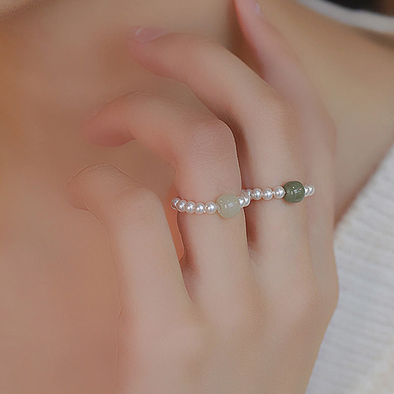 Wear FengShui Round Jade Pearl Beads Luck Ring