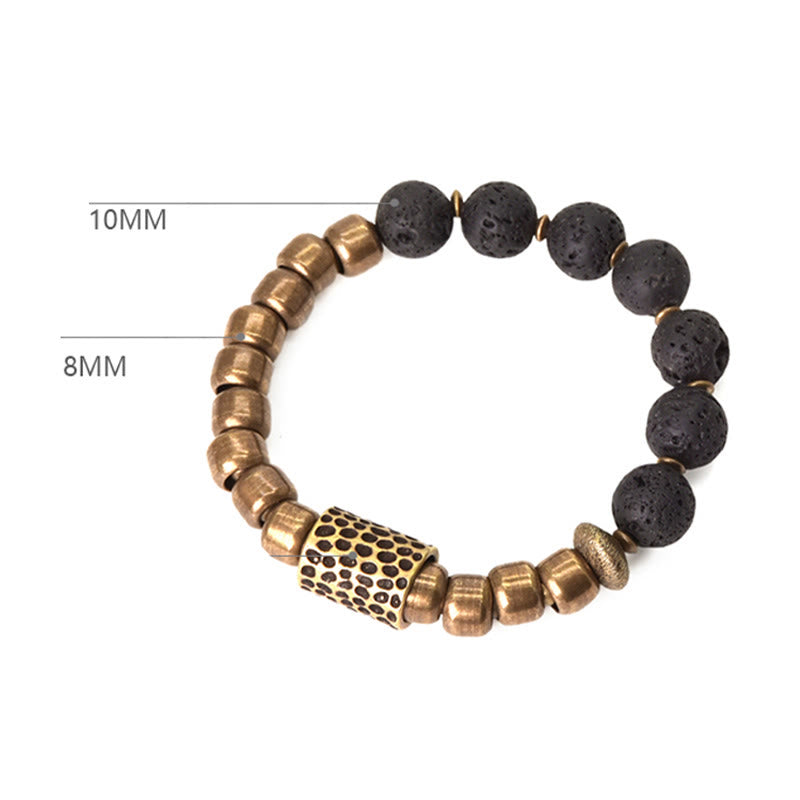 Wear FengShui Lava Rock Stone Rainbow Obsidian Brass Support Healing Bracelet