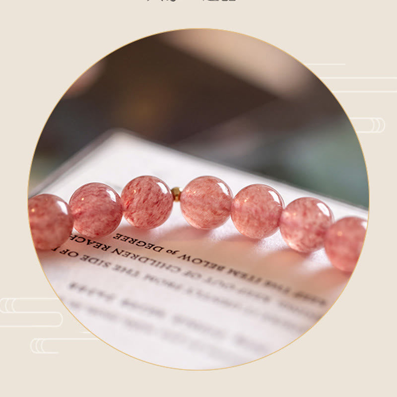 Wear FengShui Natural Strawberry Quartz Moonstone PiXiu Love Healing Bracelet