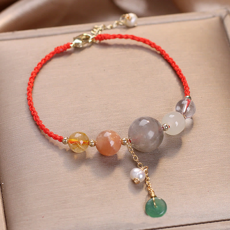 Wear FengShui Moonstone Sunstone Beads Peace Buckle Charm Healing Bracelet