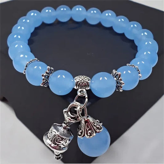 Wear FengShui Vintage Crystal Chalcedony Stone Energy Beaded Bell Charm Bracelet