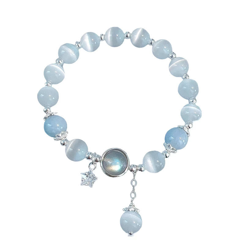 Wear FengShui Cat's Eye Moonstone Butterfly Star Charm Support Bracelet