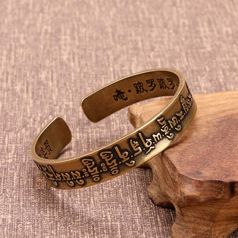 Wear FengShui Tibetan Mahāpratisarā Mantra Sanskrit Copper Brass Healing Bracelet Bangle