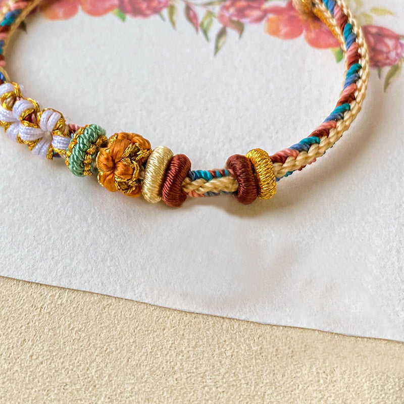 Wear FengShui Handmade Dunhuang Color Peach Blossom Pattern Braid String Bracelet