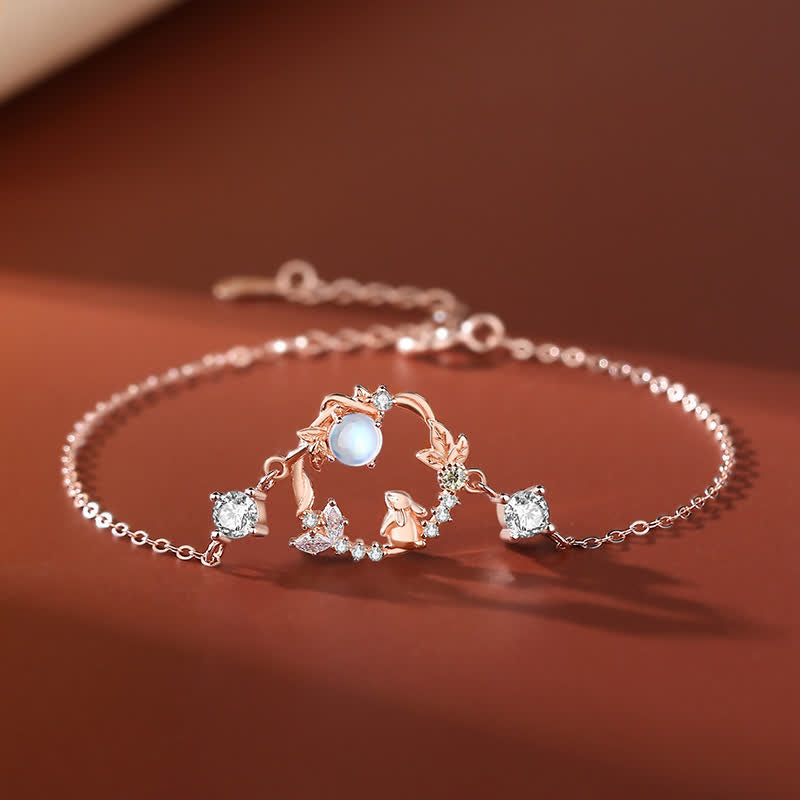 Wear FengShui 925 Sterling Silver Year of the Rabbit Moonstone Moon Flower Pattern Necklace Pendant Bracelet Earrings