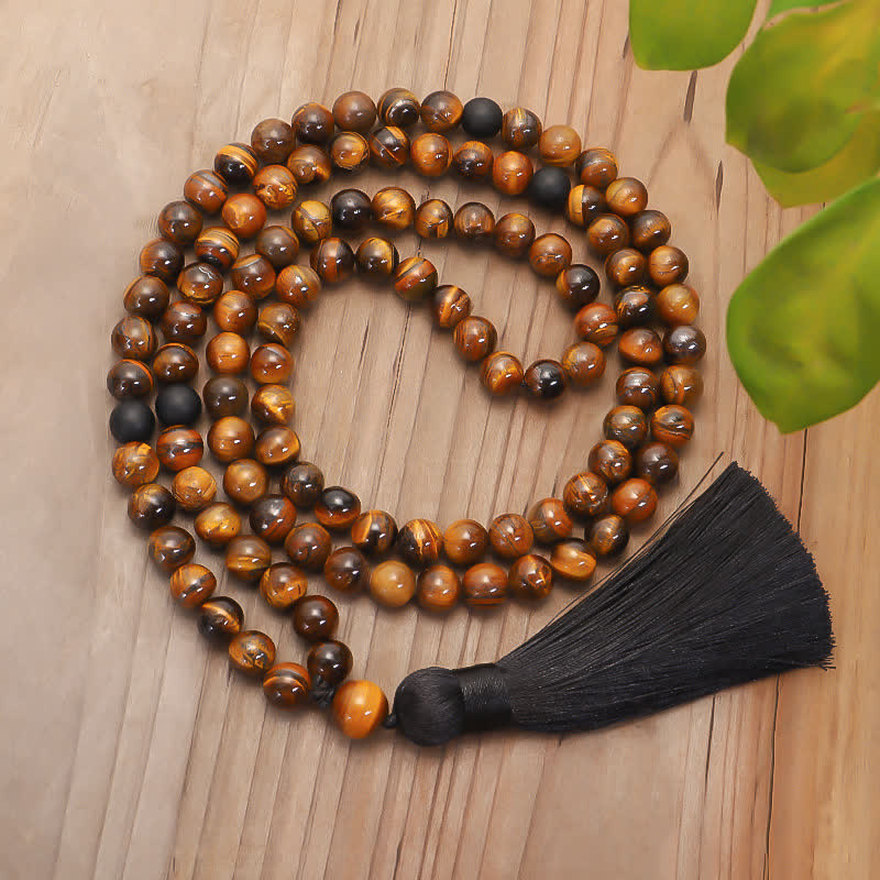 Wear FengShui 108 Beads Mala Tiger Eye Protection Tassel Bracelet