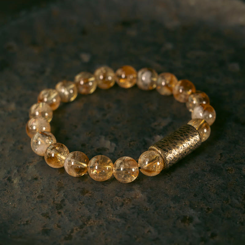 Wear FengShui Natural Citrine Crystal Brass Bead Protection Bracelet