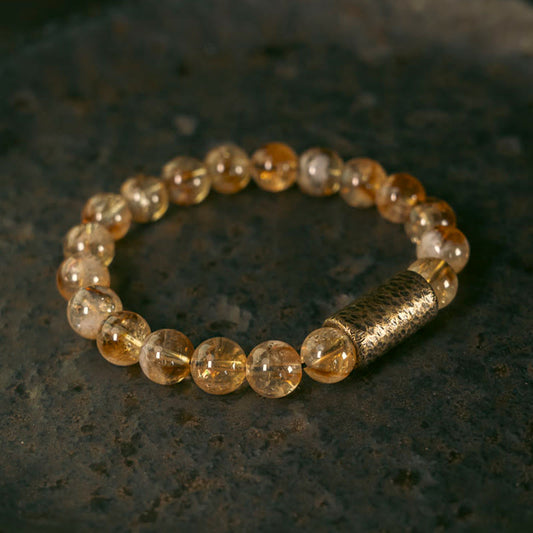 Wear FengShui Natural Citrine Crystal Brass Bead Protection Bracelet