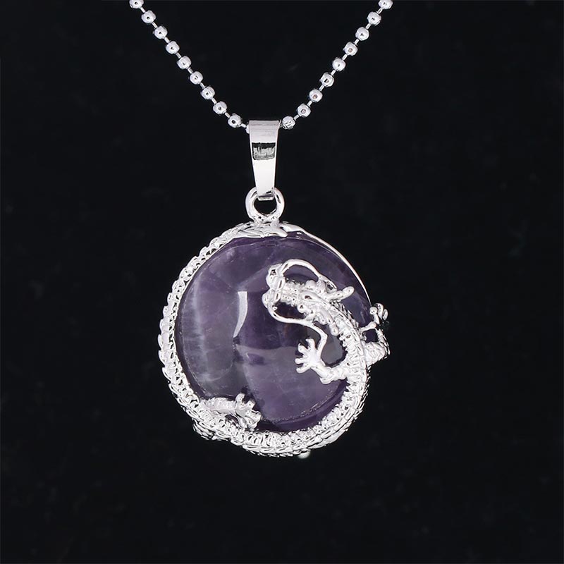 Wear FengShui Chinese Dragon Natural Quartz Crystal Healing Energy Necklace Pendant