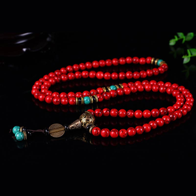 Wear FengShui Tibetan Mala Red Turquoise Lucky Necklace Bracelet
