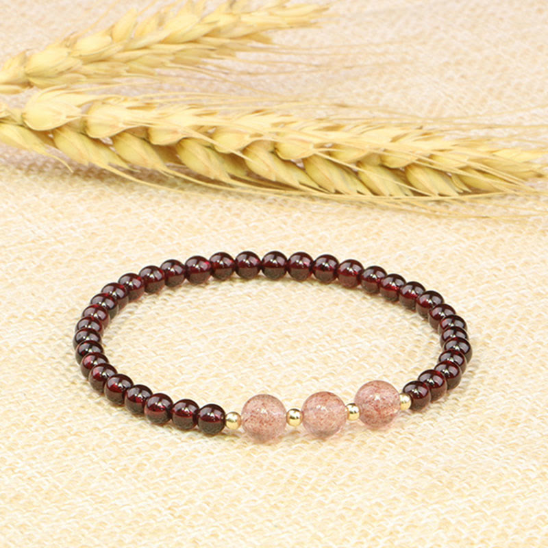 Wear FengShui Natural Garnet Strawberry Quartz Calm Bracelet