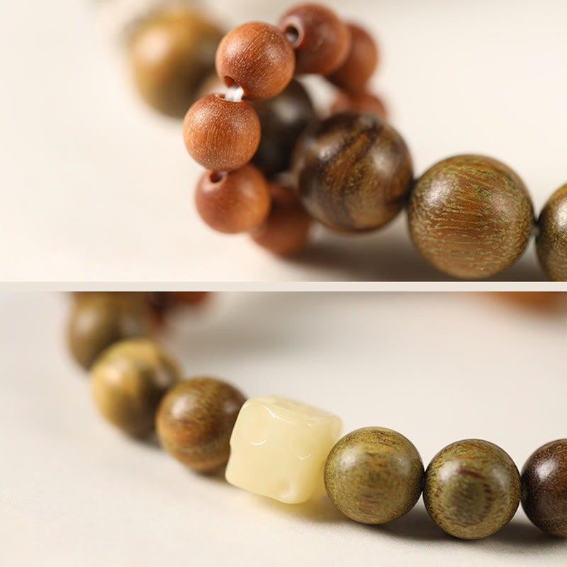Wear FengShui Green Sandalwood Ebony Wood Cat Peace Soothing Bracelet