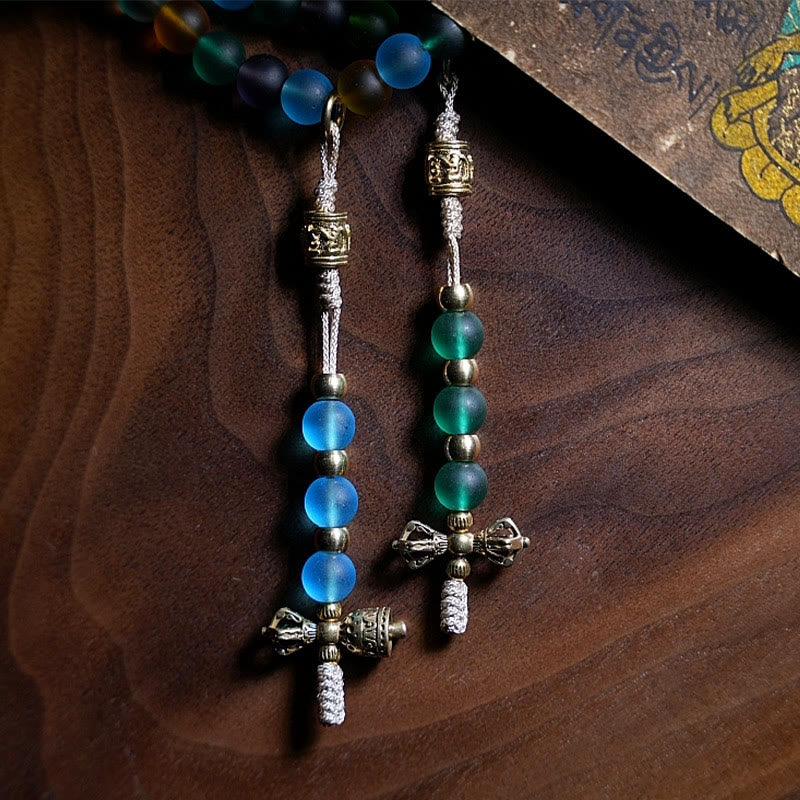Wear FengShui Tibetan 108 Mala Beads Multicolored Liuli Glass Bead Chinese Zodiac Nine Palaces Eight Diagrams Charm Bracelet