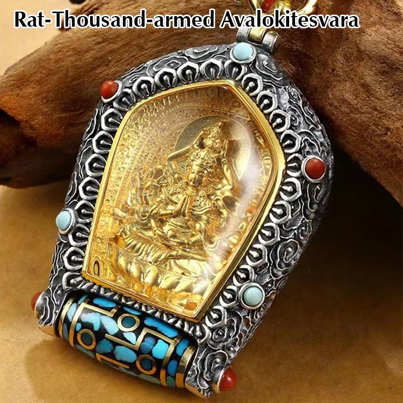 Wear FengShui Tibet Chinese Zodiac Natal Buddha Thangka Prosperity Rotatable Dzi Bead Necklace Pendant