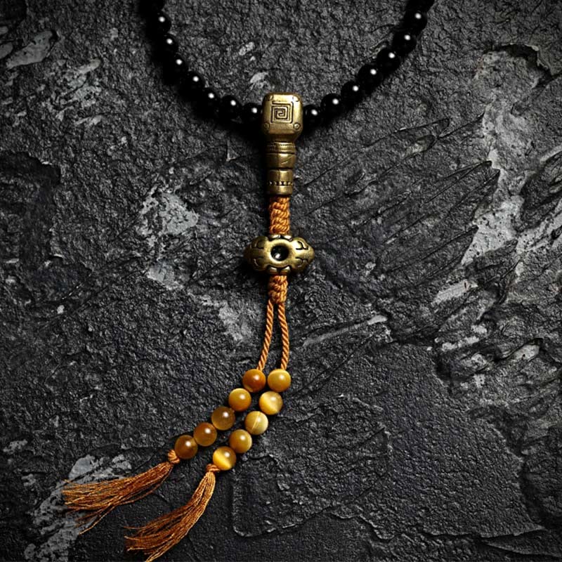 Wear FengShui Tibetan 108 Mala Beads Black Onyx Tiger Eye Beads Nine Palaces Bagua Protection Bracelet