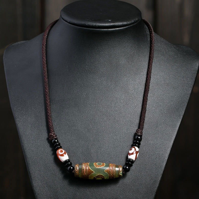 Wear FengShui Tibetan Nine-Eye Dzi Bead Protection String Necklace