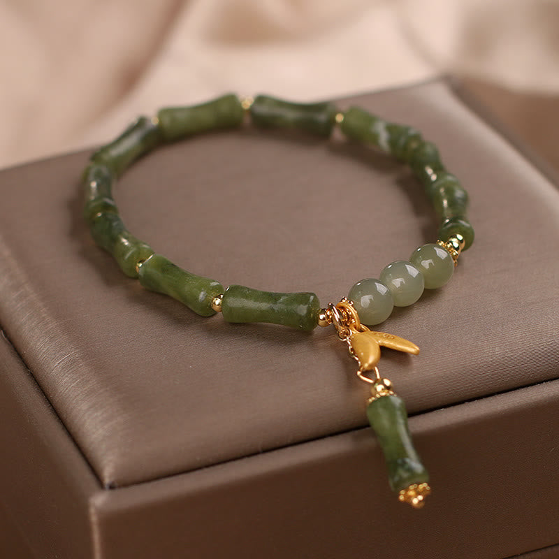 Wear FengShui Green Bamboo Jade Leaf Pattern Wealth Luck Bracelet