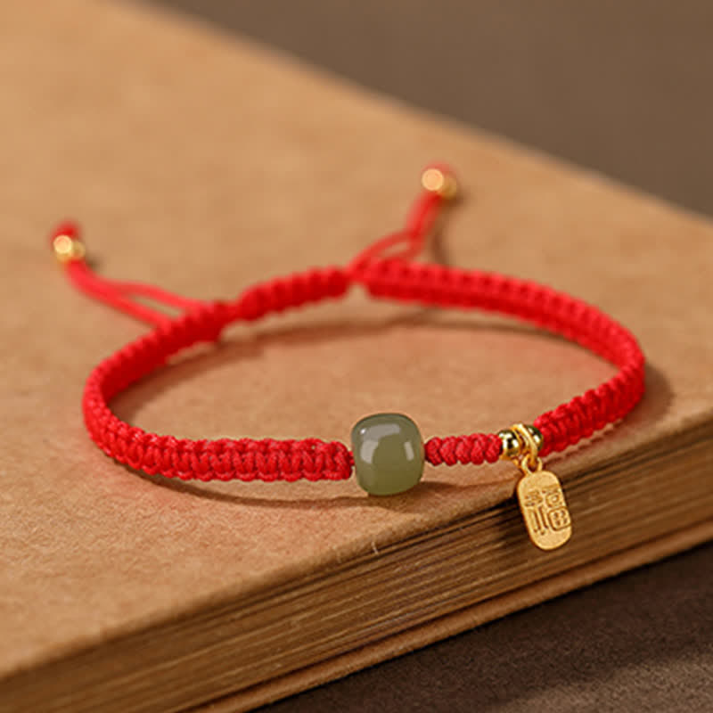 Wear FengShui 925 Sterling Silver Hetian Jade Blessing Wealth Red String Bracelet