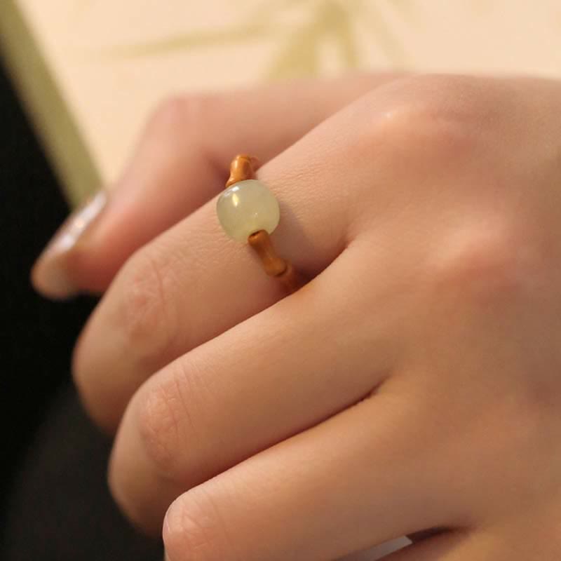 Wear FengShui Hetian Jade Beaded Bamboo Prosperity Luck Ring