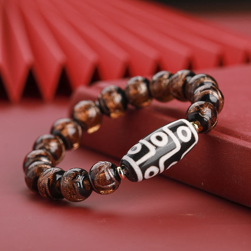 Wear FengShui Tibetan Nine-Eye Dzi Bead Three-eyed Dzi Bead Liuli Glass Bead Wealth Bracelet