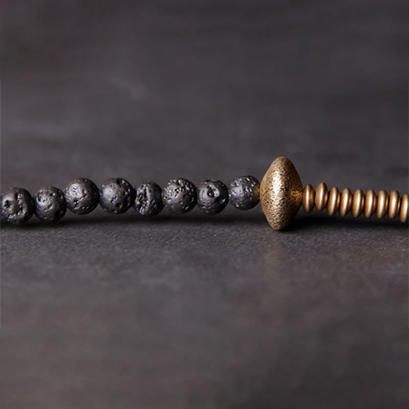 Wear FengShui Vintage Lava Rock Brass Copper Healing Multilayered Bracelet