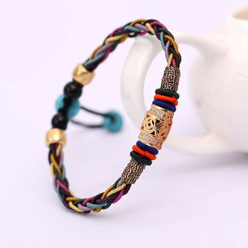 Wear FengShui Tibetan Handmade Eight Thread Knot Copper Coin Luck Weave String Bracelet
