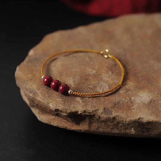 Wear FengShui 14K Gold Plated Natural Cinnabar Blessing String Braided Bracelet