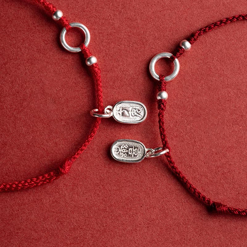 Wear FengShui 925 Sterling Silver Lucky Fortune Peace Joy Lotus Peace Buckle Red String Bracelet
