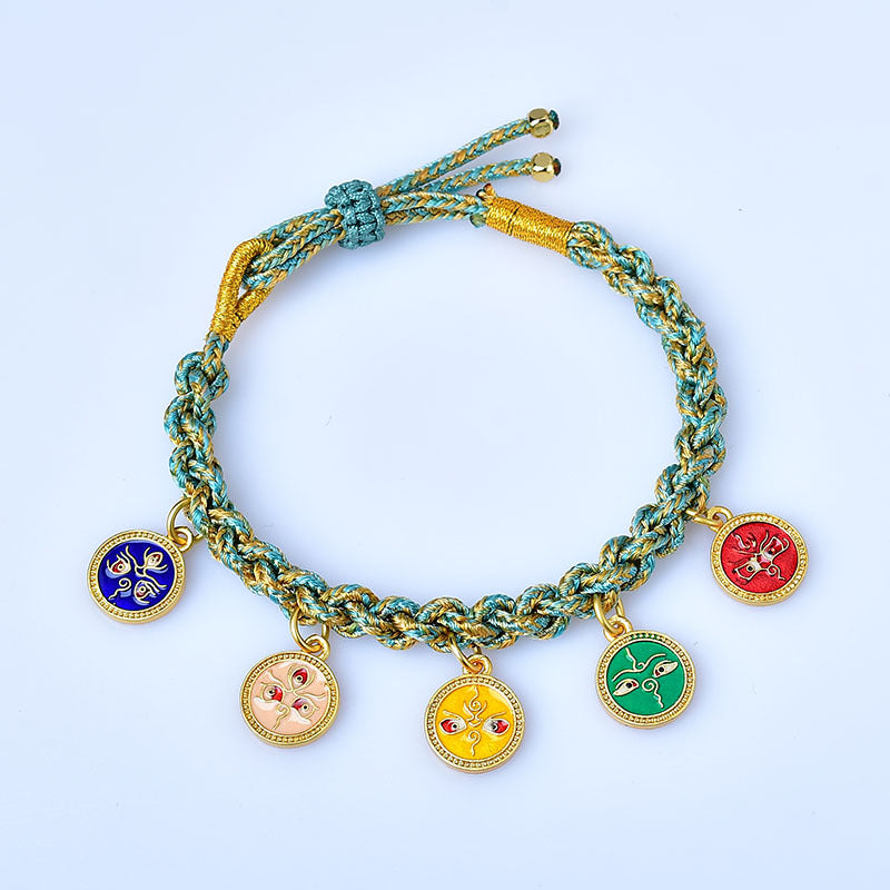 Wear FengShui Handmade Tibetan Multicolored Rope Five God Of Wealth Luck Braid Bracelet