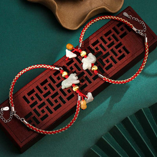 Wear FengShui Chinese Zodiac Jade Prosperity Red String Bracelet Anklet