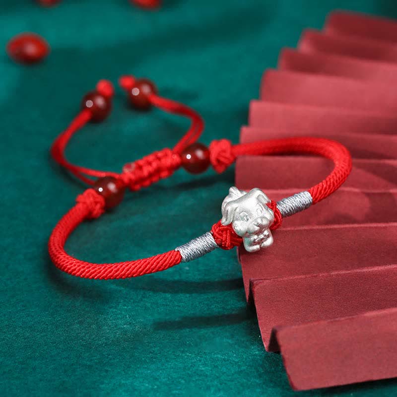 Wear FengShui 999 Sterling Silver Chinese Zodiac Luck Strength Red String Bracelet