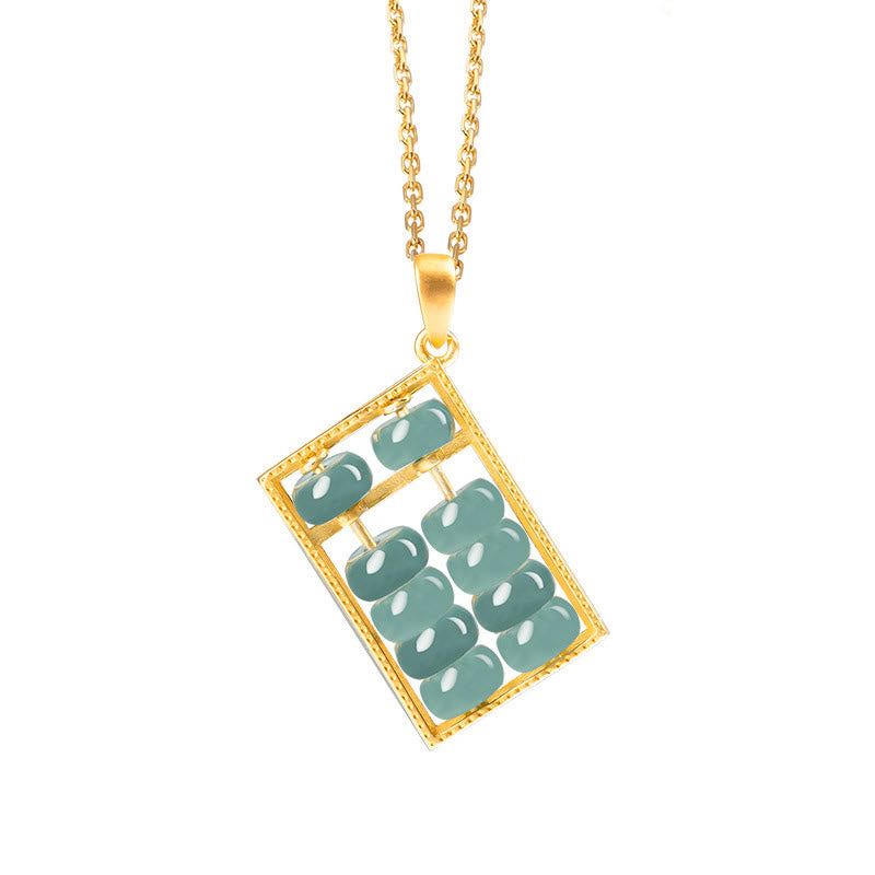 Wear FengShui Natural Jade Abacus Pattern Abundance Titanium Steel Chain Necklace Pendant