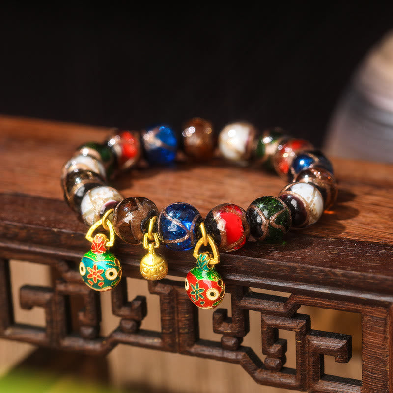 Wear FengShui Five Elements Gold Swallowing Beast Family Charm Liuli Glass Bead Luck Bracelet
