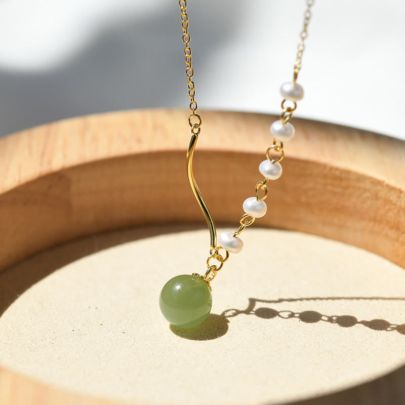Wear FengShuiNatural Hetian Jade Pearl Luck Bead Necklace Pendant