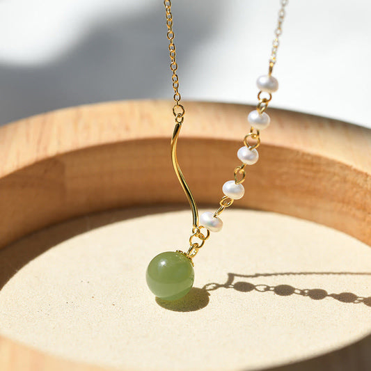 Wear FengShuiNatural Hetian Jade Pearl Luck Bead Necklace Pendant