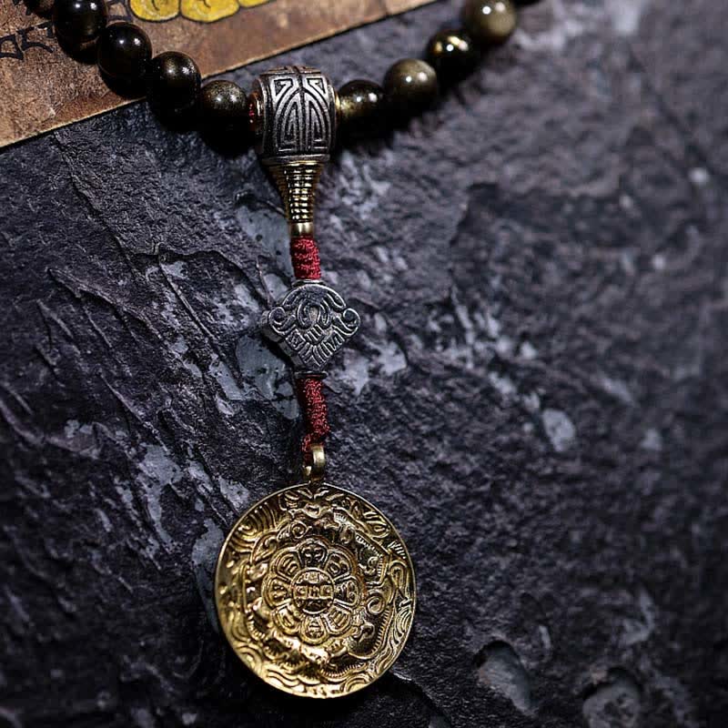 Wear FengShui 108 Mala Beads Gold Sheen Obsidian Tiger Eye Eagle's Eye Stone Wealth Bracelet